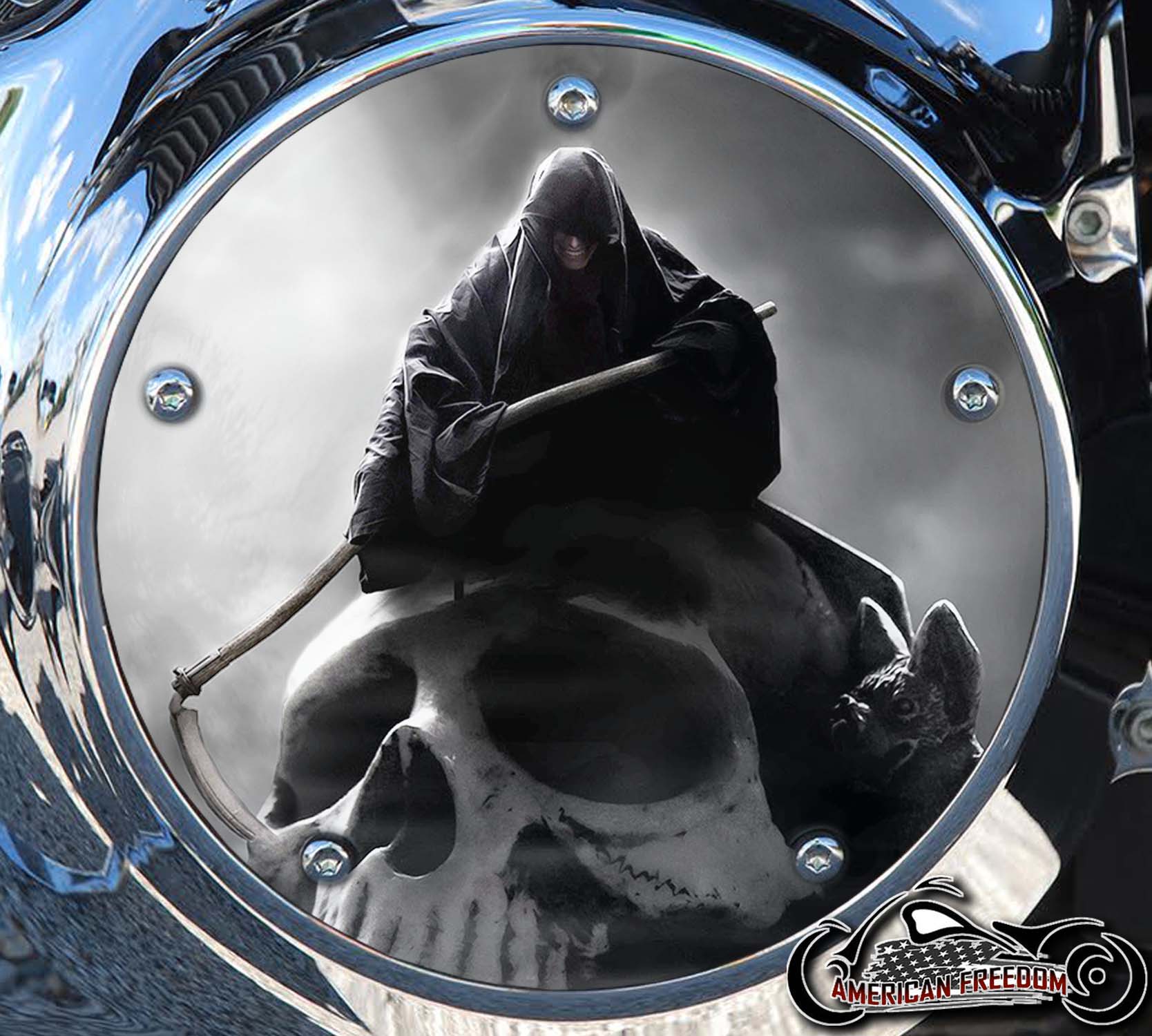 Custom Derby Cover - Reaper On Skull